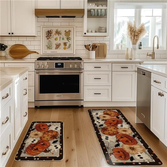 Set of 2 Spooky Ghost & Jack-O'-Lantern Kitchen Mats for Halloween Home Decor - Picture 5 of 7